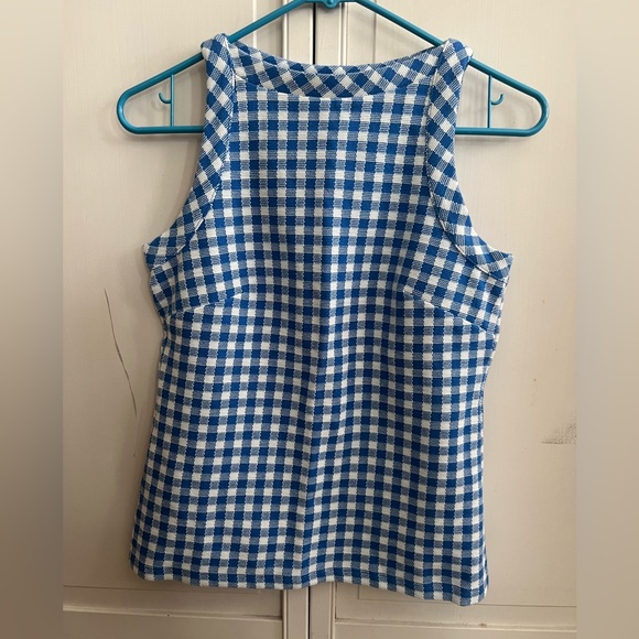 Ann Taylor Blue Gingham Boat Neck Tank XSP NWOT - Picture 3 of 5